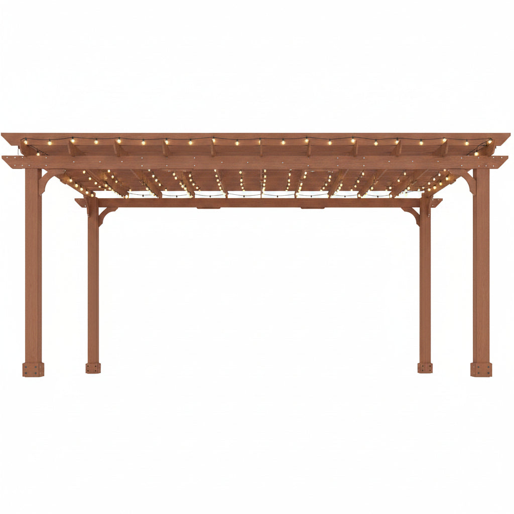 12X16 FT All Cedar Wood Wooden Pergola, Pergola Kit with Stakes, Quality Wood Supported Structure, Snow and Wind Supported, Outdoor Garden Shelter with Cedar Framed for Backyard, Deck, Lawn